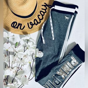 Victoria’s Secret PINK Gray/White Campus Bling Sequin Mesh Striped Yoga Leggings